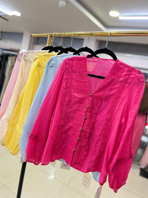 Cotton Lace Button Down Tops